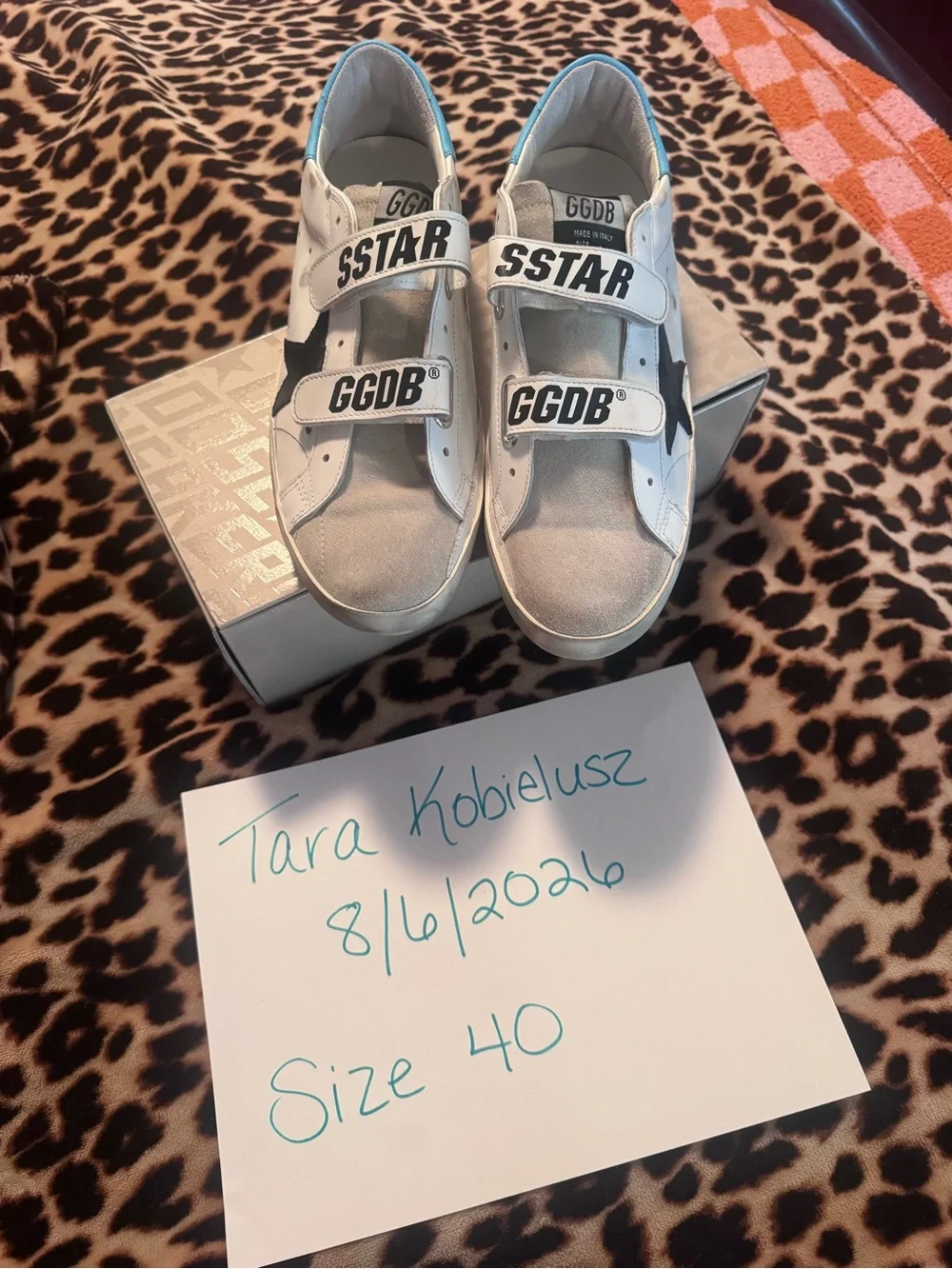 Golden Goose Old School Sneakers with Black Star and Light Blue Heel Accent